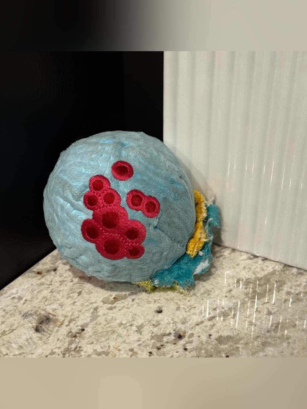 Bark Light Blue Plush Dog Toy with Red Embroidered Bubbles